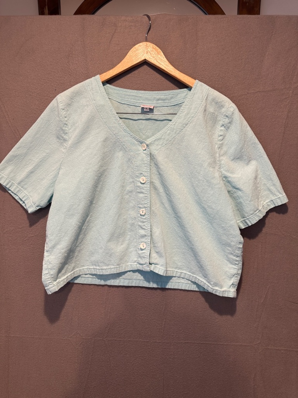 Cropped Light Blue Button-Front Shirt - Women